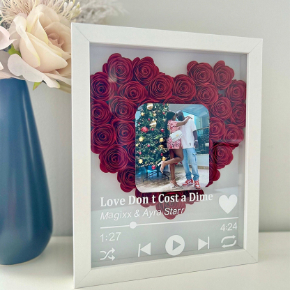 Personalized Roses Flower Shadow Box With Couple Photo For Wedding Anniversary Valentine's Day
