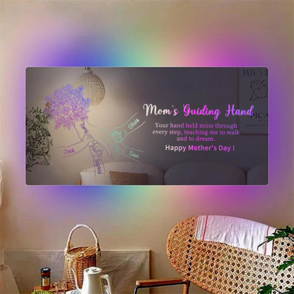 (Carnation) Personalized Mom Holding Hands Mirror Light - Custom Mother‘s Day Gifts for Mom