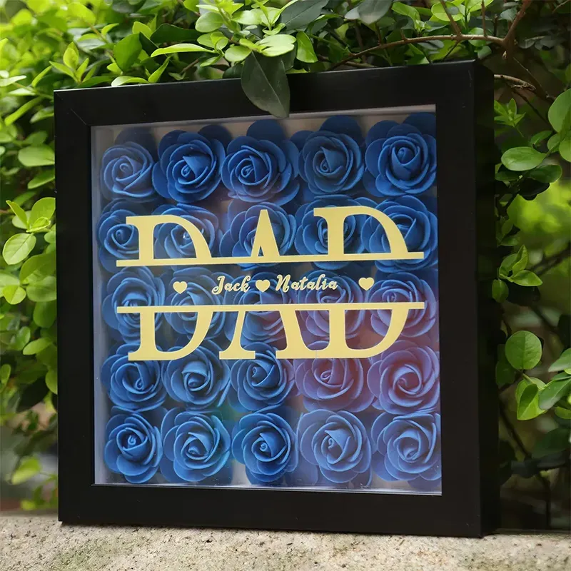 Personalized Dad & Grandpa Flower Shadow Box with Names – Father's Day Gift