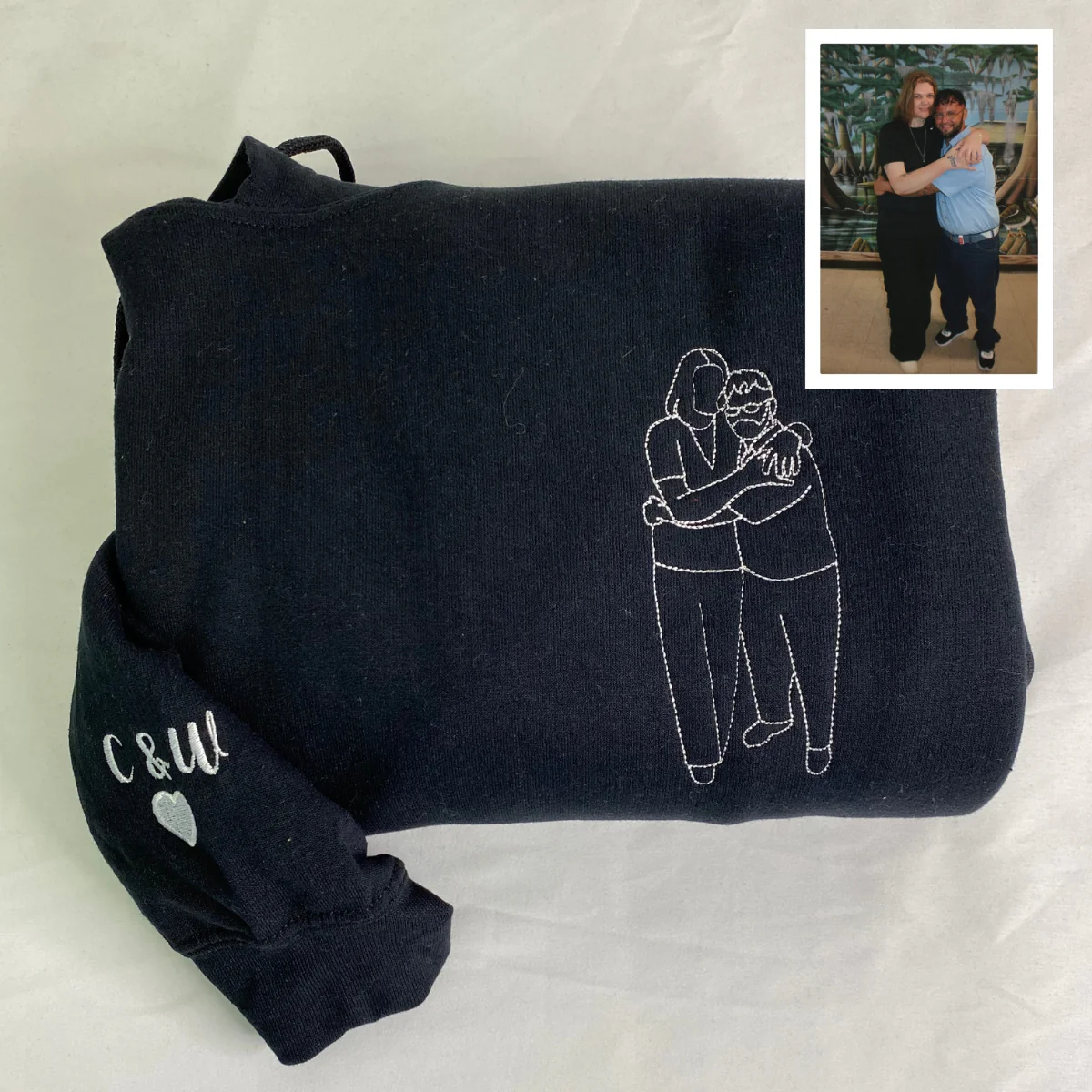 Custom Embroidered Portrait from Your Photo - Custom Portrait Couple Sweatshirt