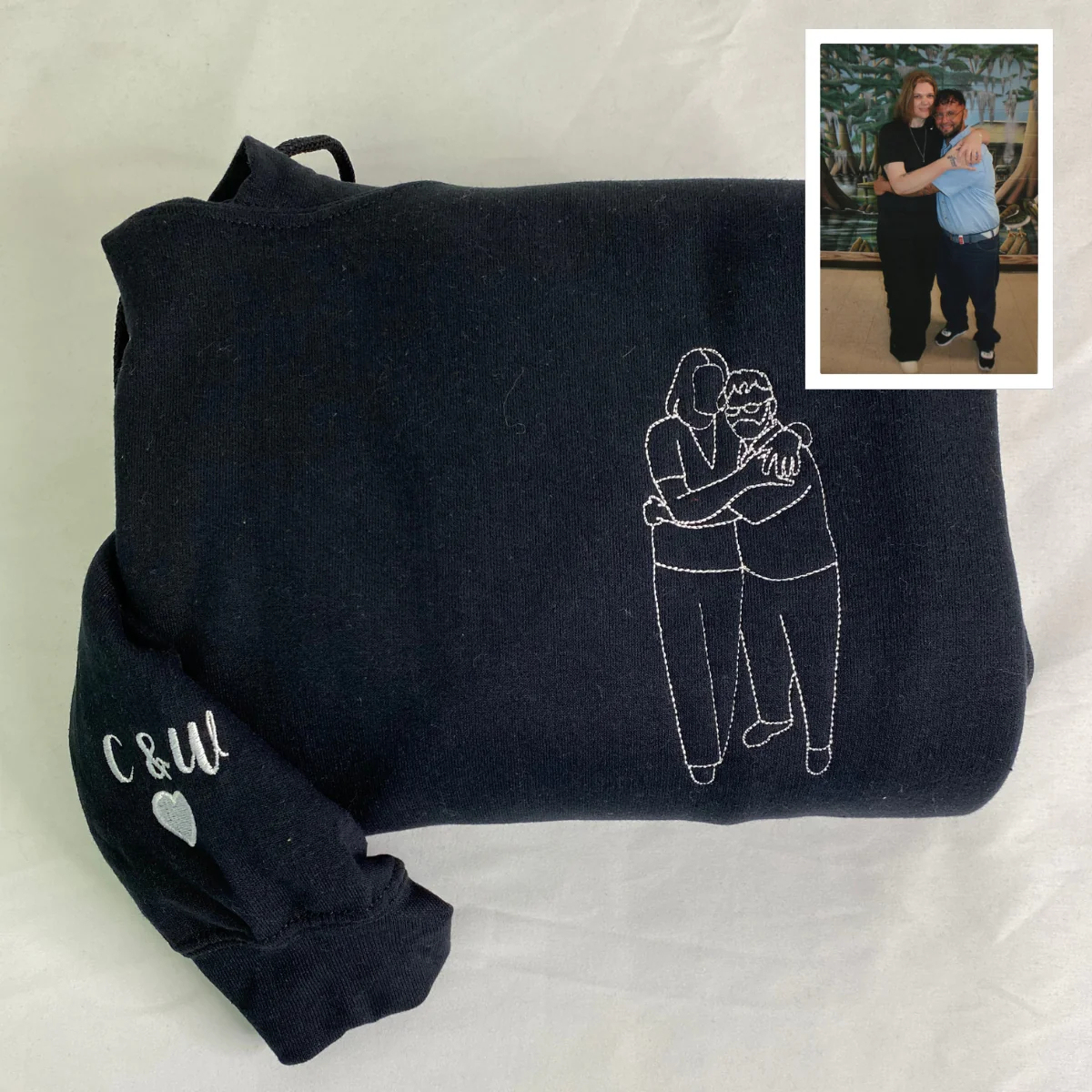 Custom Embroidered Portrait from Your Photo - Custom Portrait Couple Sweatshirt