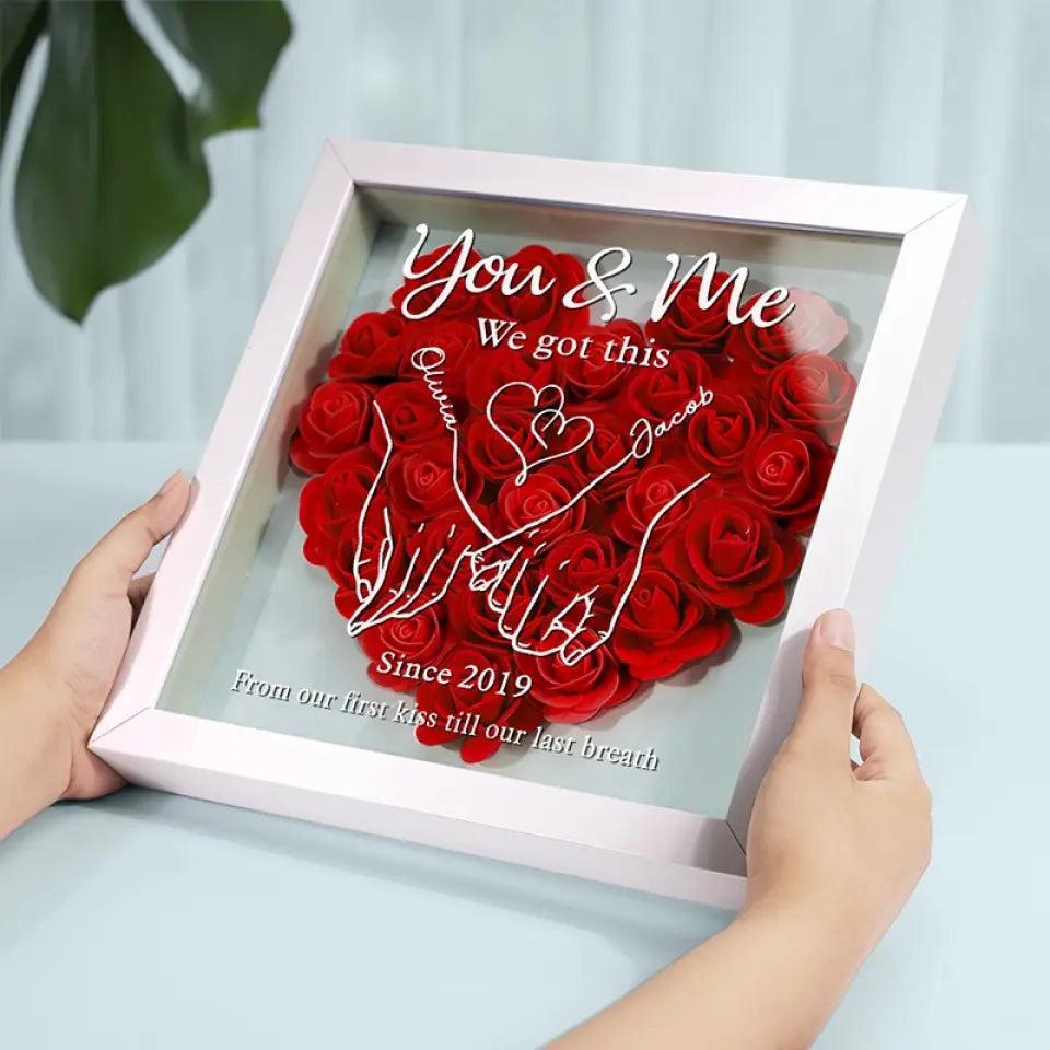 Never Above You, Never Below You. Always Beside You - Couple Personalized Custom Flower Shadow Box