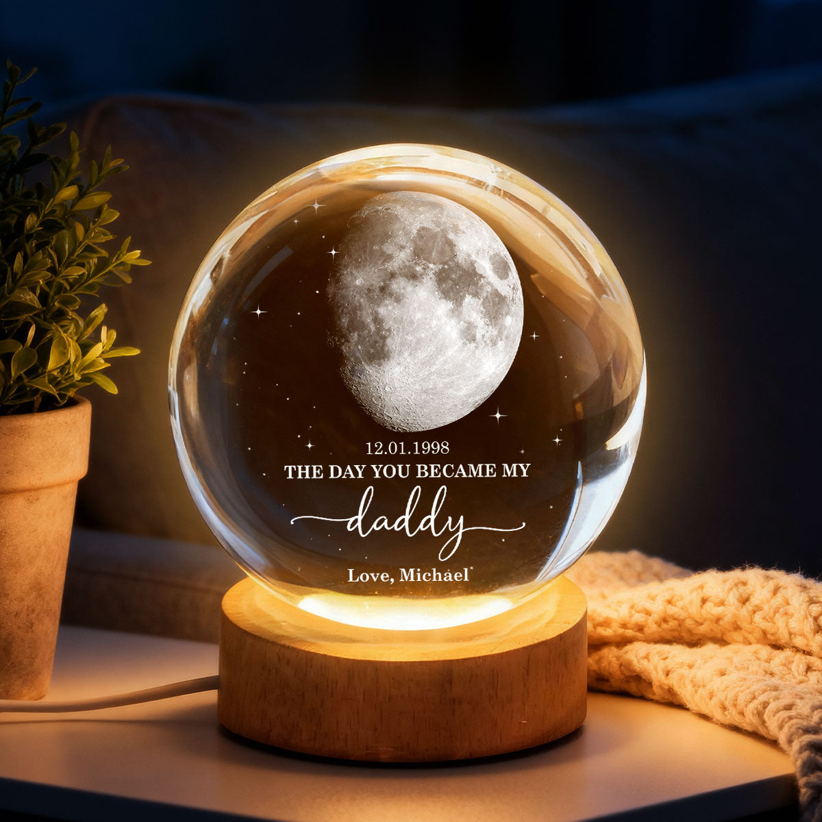 The Day You Became My Mom Dad - Personalized Crystal Ball LED Night Light - Sentimental Gift for Mom, Dad