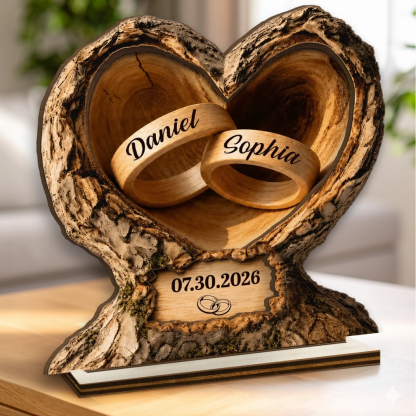 Love Never Retires – Personalized 2-Layer Wooden Plaque, Anniversary & Wedding Gift