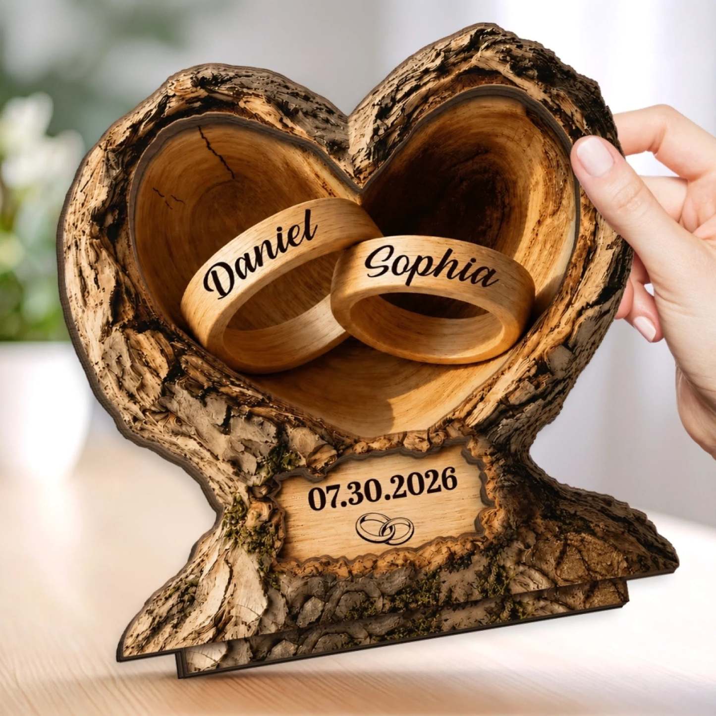 Love Never Retires – Personalized 2-Layer Wooden Plaque, Anniversary & Wedding Gift