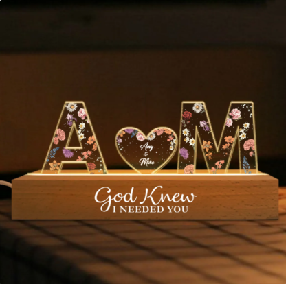 Couple Initials Floral Theme Anniversary Gift Personalized Acrylic Block LED Night Light
