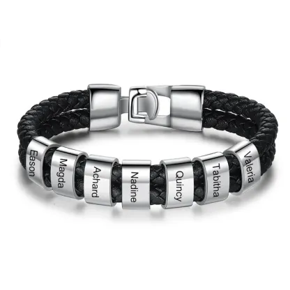 Personalised Braided Leather Bracelet Engraved 1 Name Men's Bracelet Gifts For Him