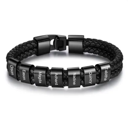 Personalised Braided Leather Bracelet Engraved 1 Name Men's Bracelet Gifts For Him