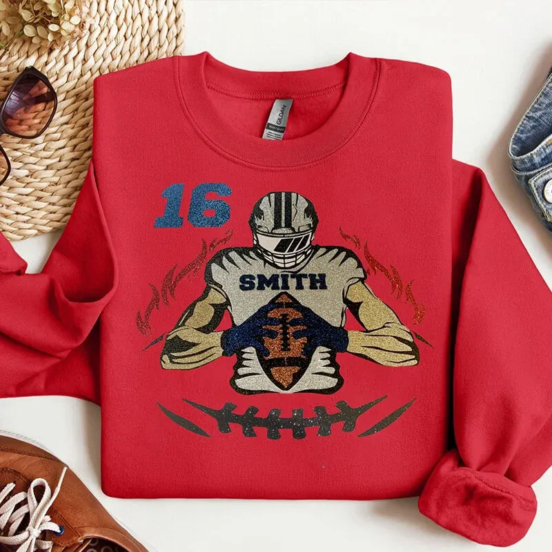 🏈 Shine on Game Day - Custom Glitter Football T-Shirt Sweatshirt