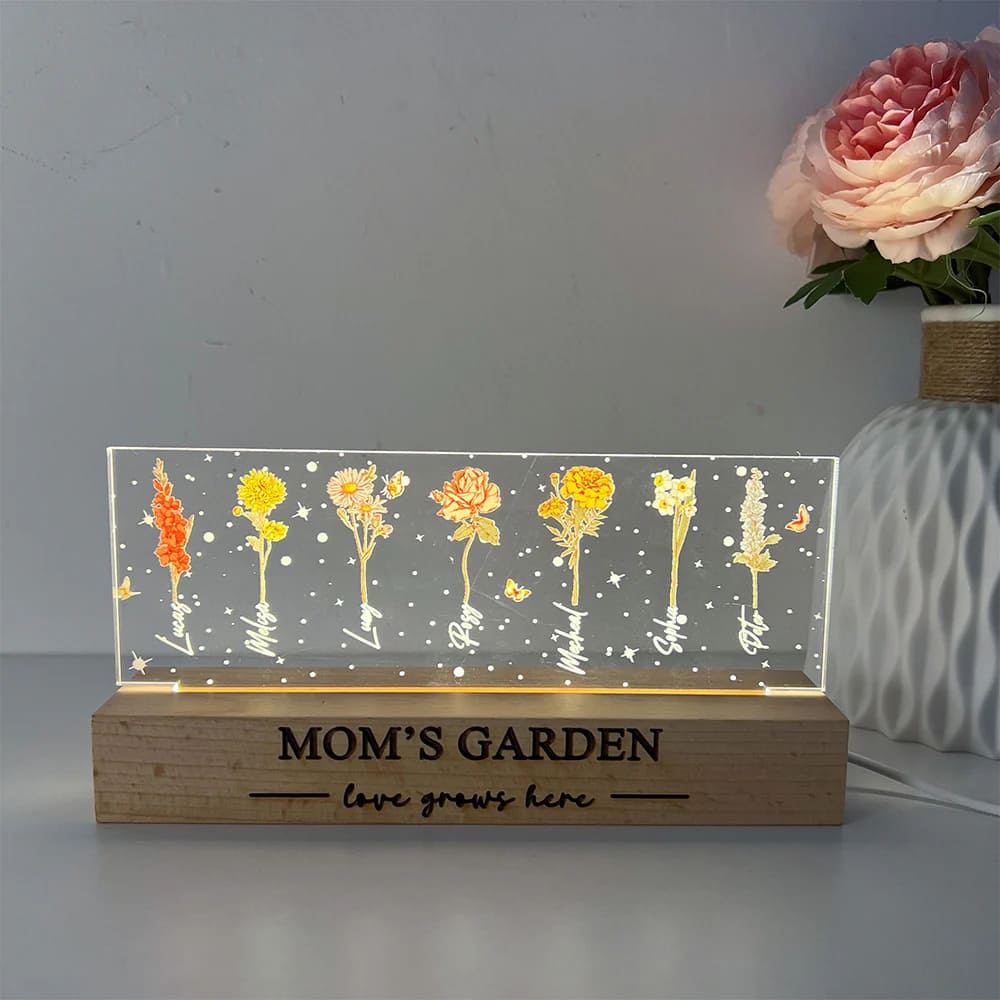 Personalized Acrylic Birthday Month Flower Night Light Warm Gift For Mother's Day