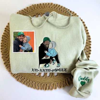 Personalized Gifts for Dad and Mom with Embroidered Photo Portrait, Kids Names on Sleeve