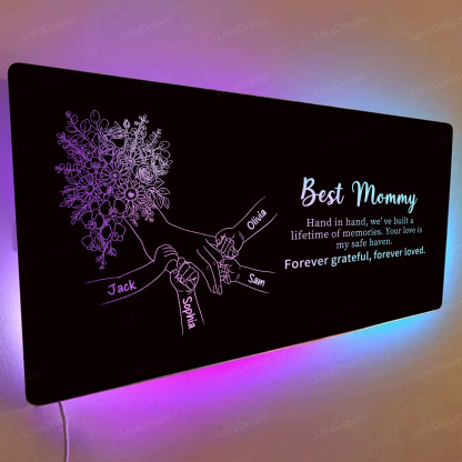Custom Mom Holding Hands Mirror Light - Personalized Mother‘s Day Gifts with Choice of Bouquet for Mom