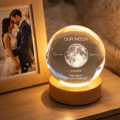 Our Moon Special Date, Custom Moon Phase by Date - Personalized Crystal Ball Night Light - Heartfelt Anniversary Gift for her, for him