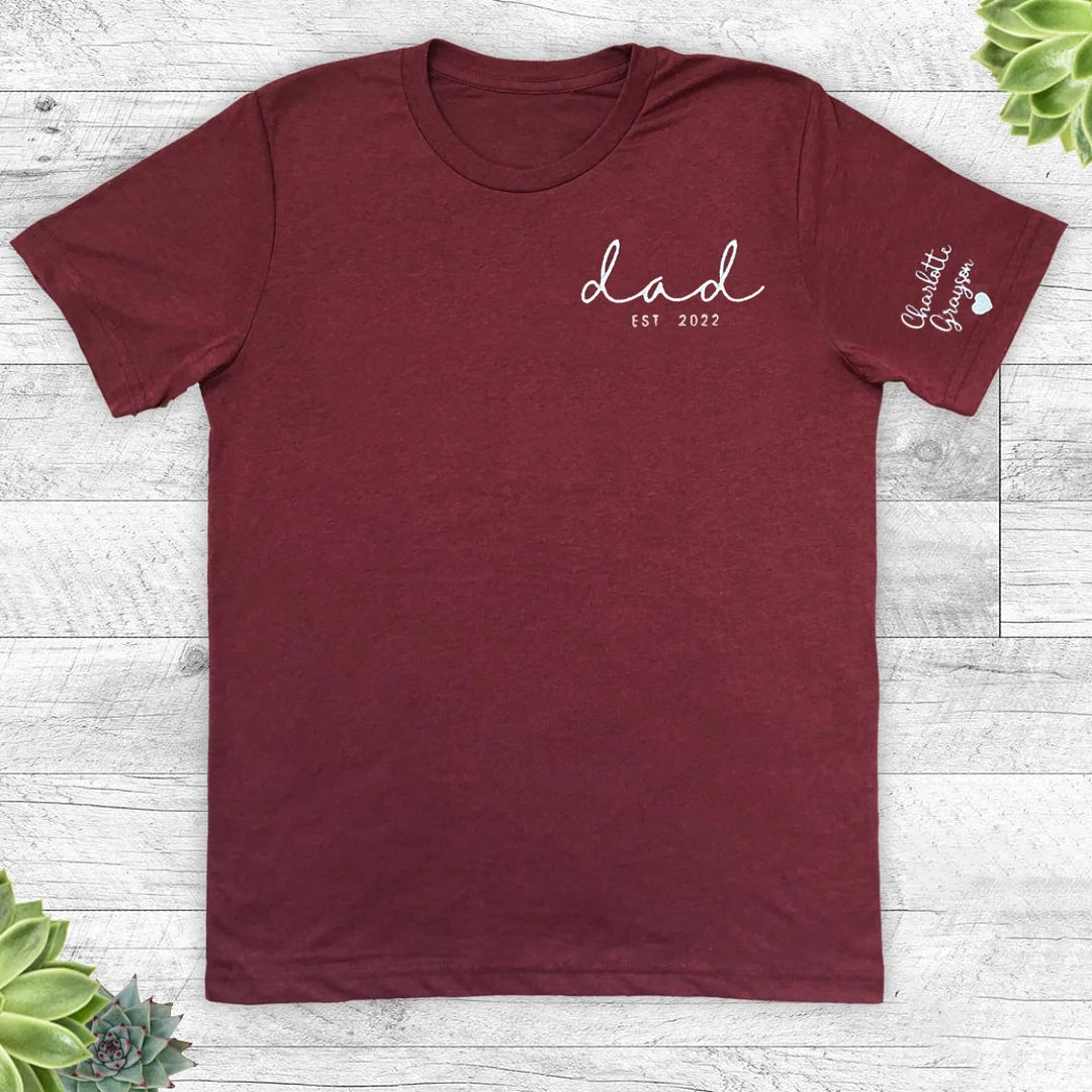 Custom Dad Est with Kids Names and Heart on Sleeve Sweatshirt