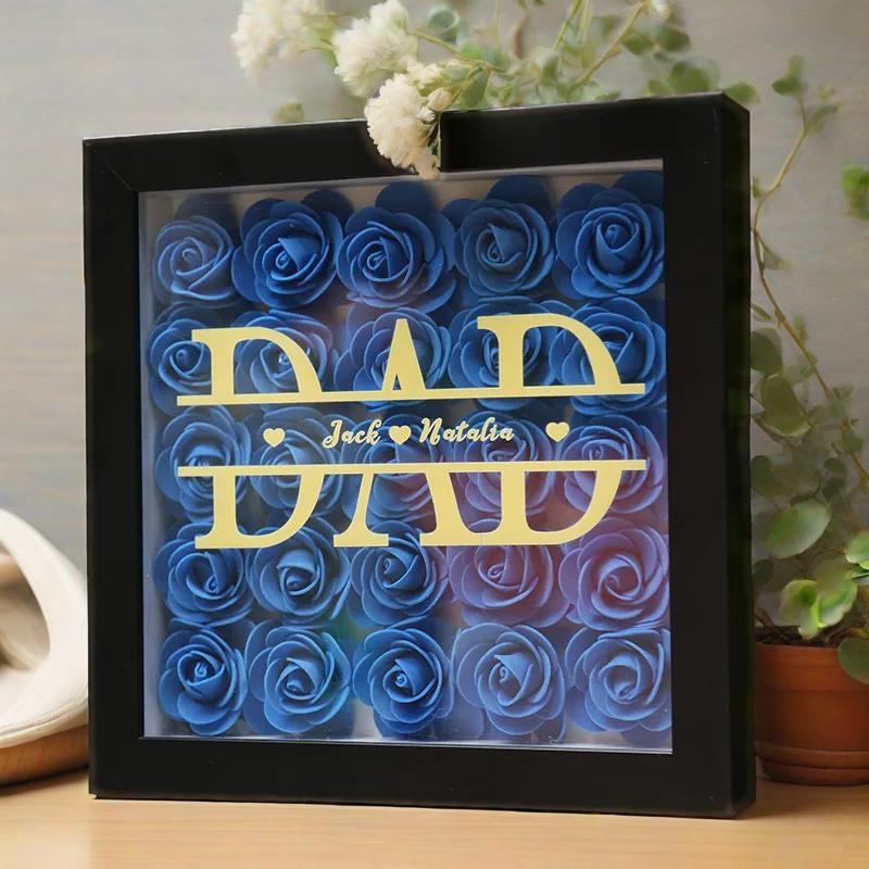 Personalized Dad & Grandpa Flower Shadow Box with Names – Father's Day Gift