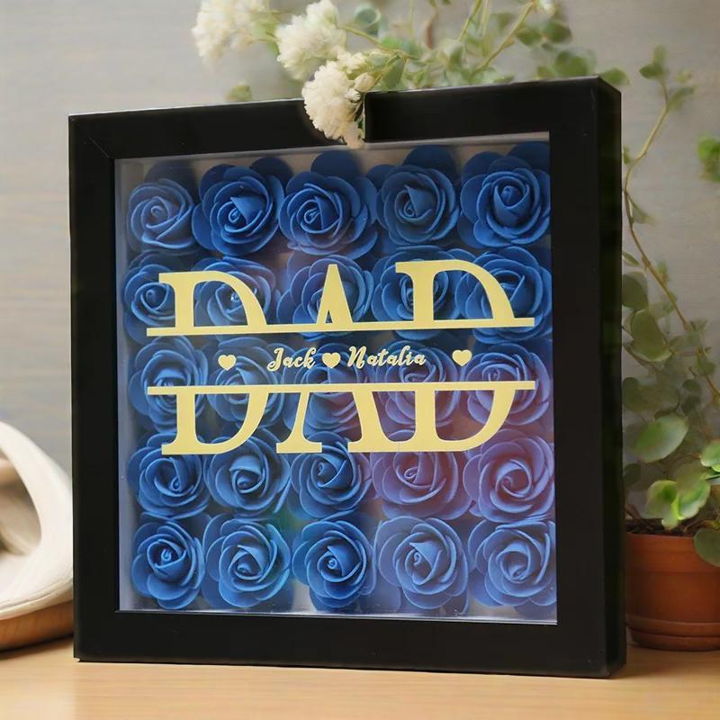 Personalized Dad & Grandpa Flower Shadow Box with Names – Father's Day Gift