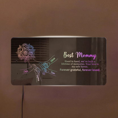 (Rose) Personalized Mom Holding Hands Mirror Light - Custom Mother‘s Day Gifts for Mom