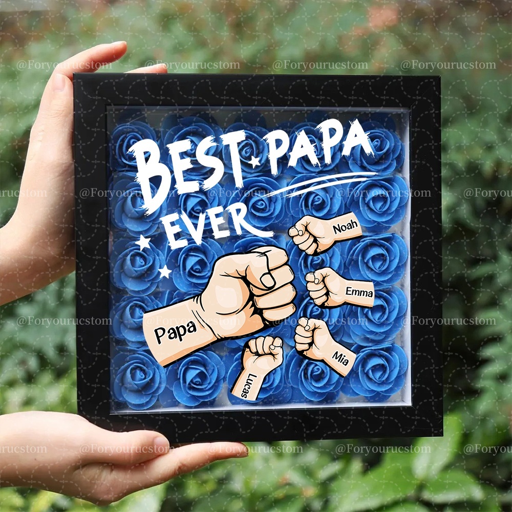 Best Dad Ever - Personalized Dad & Grandpa Flower Shadow Box with Names