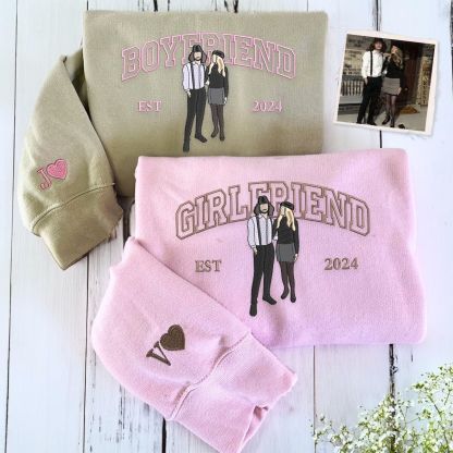 Boyfriend and Girlfriend Sweatshirt or Hoodie, Personalized Embroidered Valentine's Day Gifts For Him Her