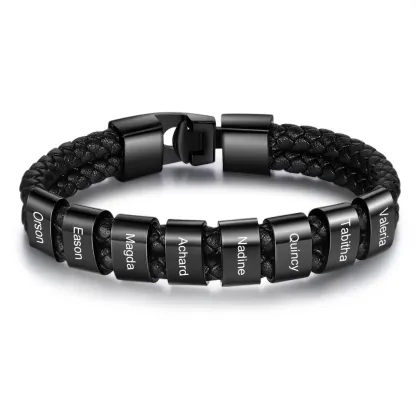 Personalised Braided Leather Bracelet Engraved 1 Name Men's Bracelet Gifts For Him