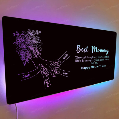 Custom Mom Holding Hands Mirror Light - Personalized Mother‘s Day Gifts with Choice of Bouquet for Mom