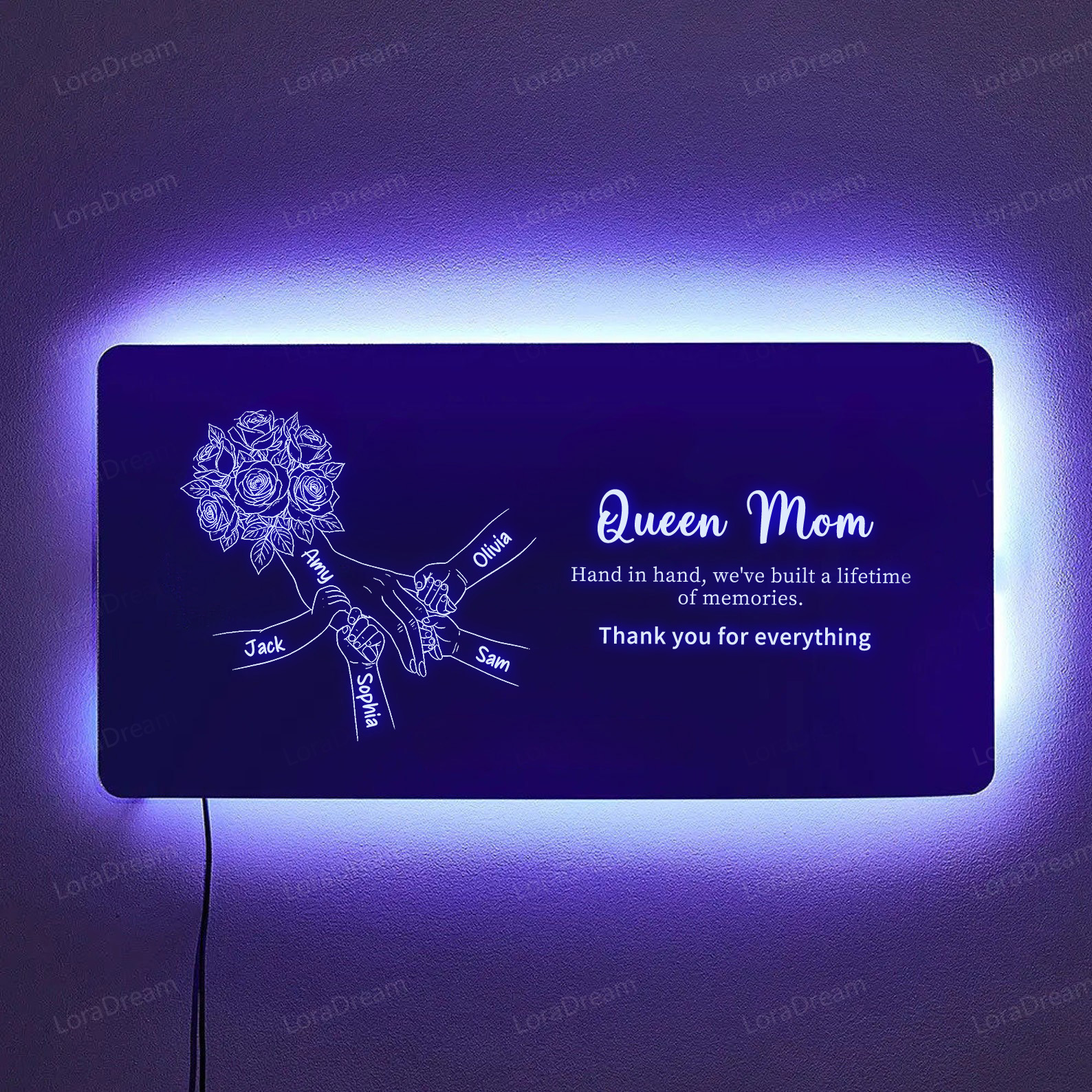Custom Mom Holding Hands Mirror Light - Personalized Mother‘s Day Gifts with Choice of Bouquet for Mom