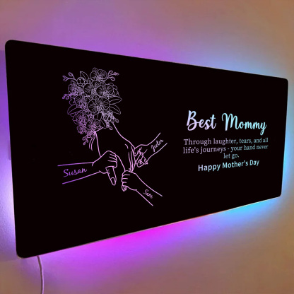 Custom Mom Holding Hands Mirror Light with Choice of Bouquet - Personalized Mother‘s Day Gifts for Mom