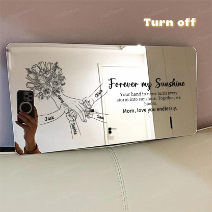 Custom Mom Holding Hands Mirror Light - Personalized Mother‘s Day Gifts with Choice of Bouquet for Mom