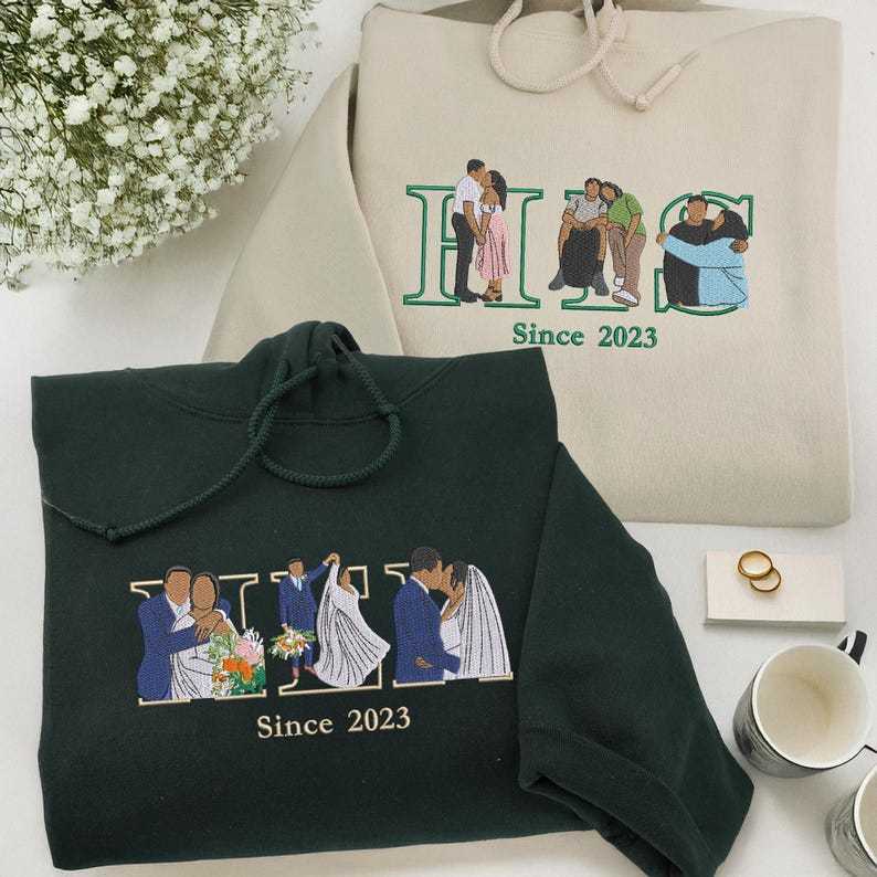 Custom Couple His and Her Portrait Embroidered Sweatshirt,T-shirt or Hoodie
