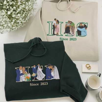 Custom Couple His and Her Portrait Embroidered Sweatshirt,T-shirt or Hoodie