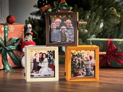 Custom Hand-Cranked Photo Flipbook Box with Light — Unique Family Christmas Gift