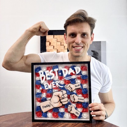 Best Dad Ever - Personalized Dad & Grandpa Flower Shadow Box with Names