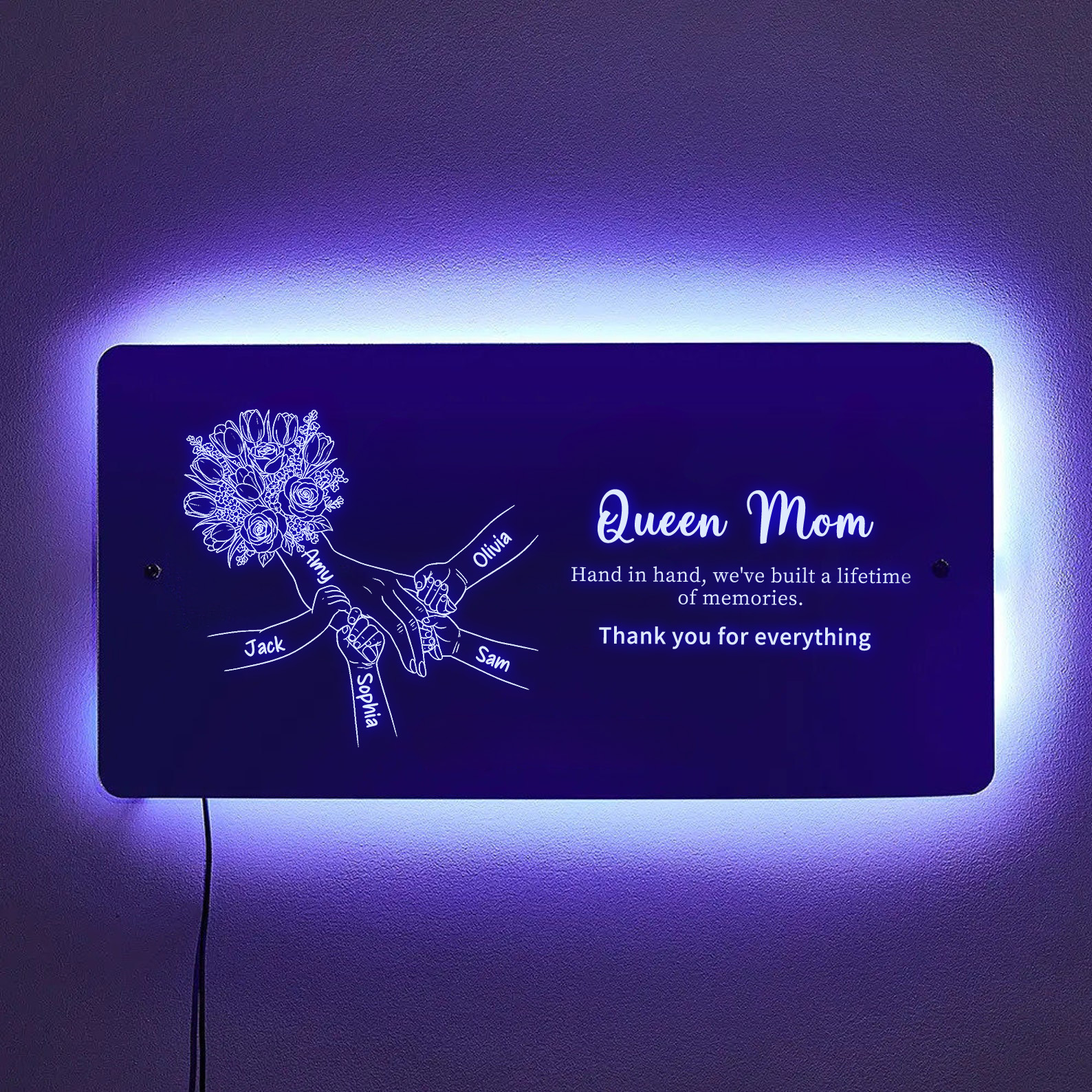 (Tulip & Rose) Personalized Mom Holding Hands Mirror Light - Custom Mother‘s Day Gifts for Mom