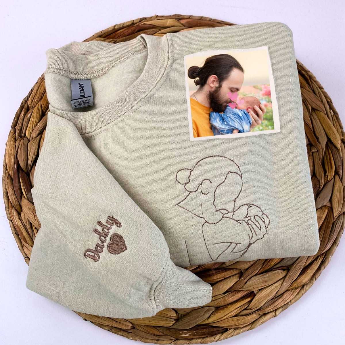 Personalized Gifts for Dad and Mom with Embroidered Photo Portrait, Kids Names on Sleeve