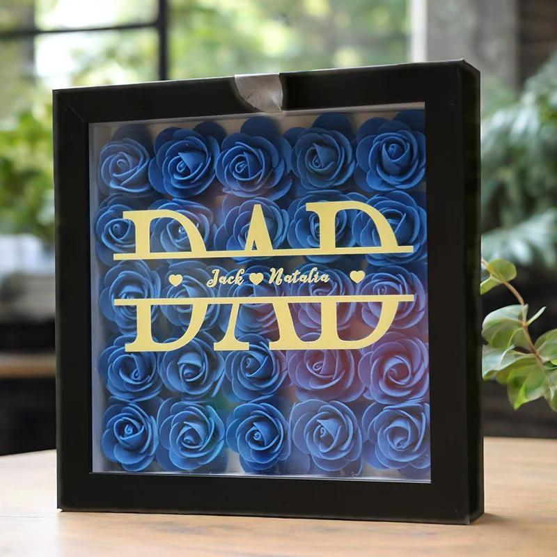 Personalized Dad & Grandpa Flower Shadow Box with Names – Father's Day Gift