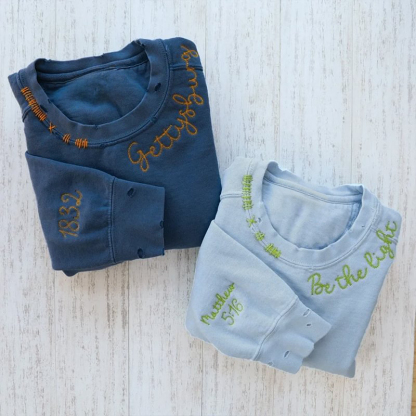 VINTAGE CUSTOM CREW-Custom Embroidered Hand Distressed Crew Neck Sweatshirt