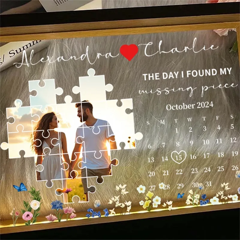The Day I Found My Missing Piece Light Frame – Personalized Valentine's Day Gift for Couples