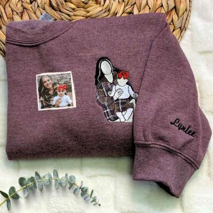 Personalized Gifts for Dad and Mom with Embroidered Photo Portrait, Kids Names on Sleeve