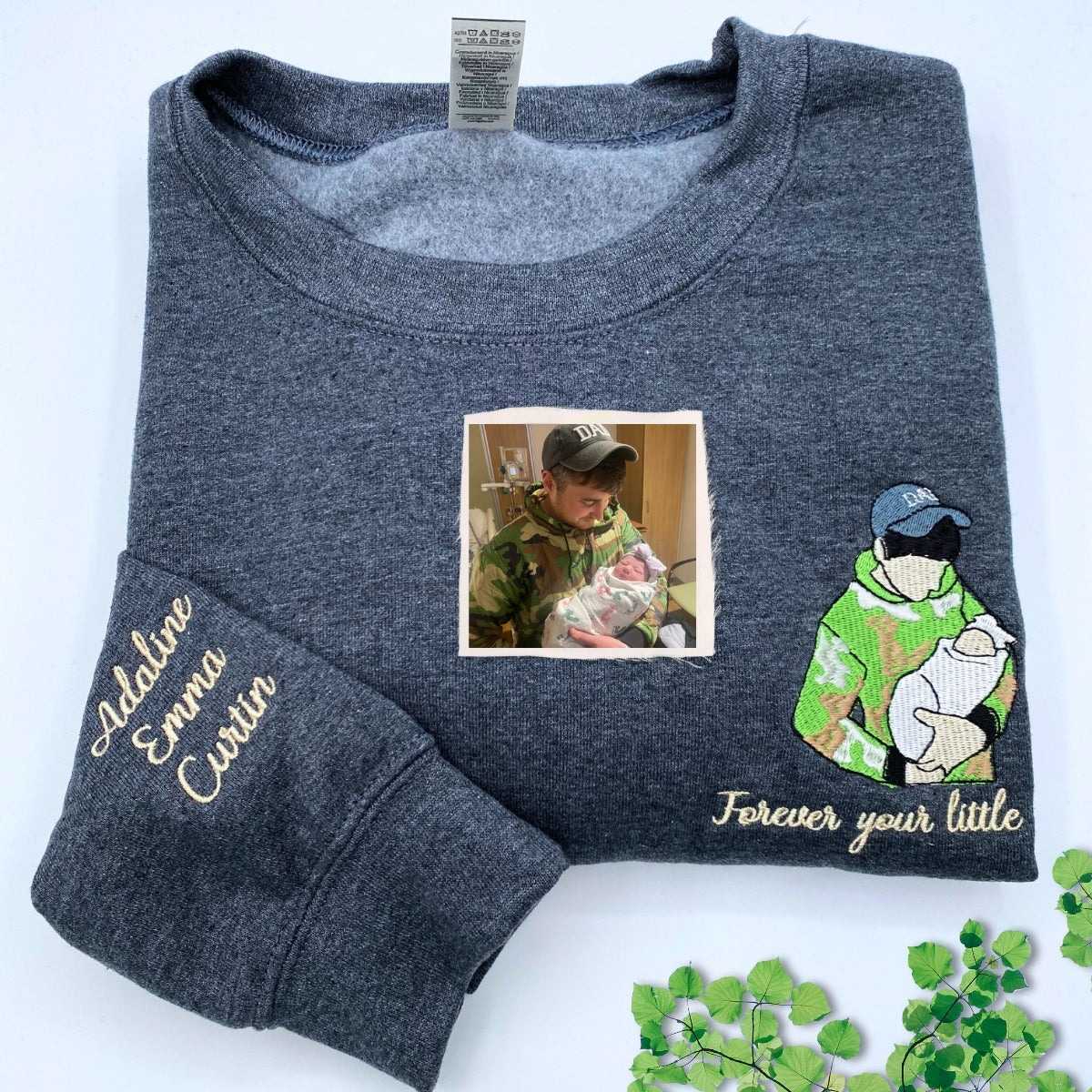 Personalized Gifts for Dad and Mom with Embroidered Photo Portrait, Kids Names on Sleeve