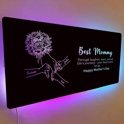 Custom Mom Holding Hands Mirror Light with Choice of Bouquet - Personalized Mother‘s Day Gifts for Mom
