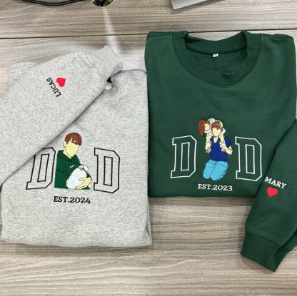 Custom Embroidered DAD Portrait Sweatshirt From Picture, Unique Fathers Day Gifts