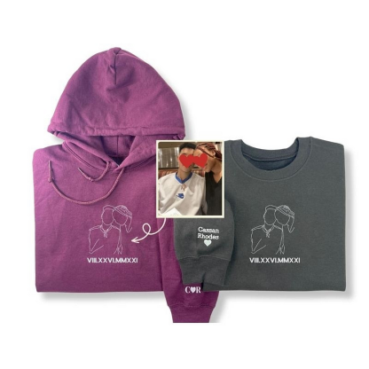 Personalized Photo Line Drawing Embroidered Hoodie