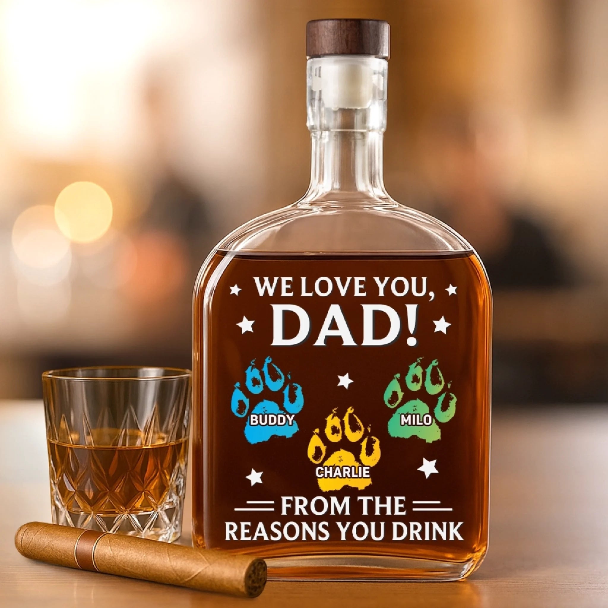 You're Our Favorite Hooman - Dog & Cat Personalized Custom Whiskey Bottle - Father's Day, Gift For Dad, Pet Owners, Pet Lovers