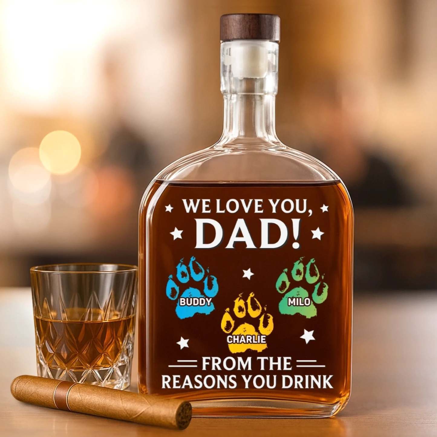 You're Our Favorite Hooman - Dog & Cat Personalized Custom Whiskey Bottle - Father's Day, Gift For Dad, Pet Owners, Pet Lovers