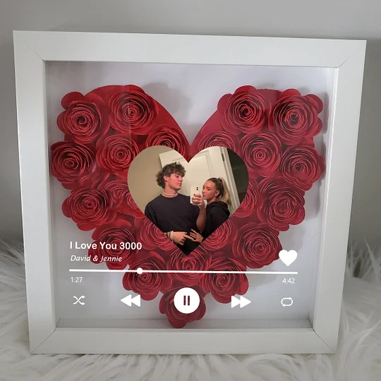 Personalized Roses Flower Shadow Box With Couple Photo For Wedding Anniversary Valentine's Day