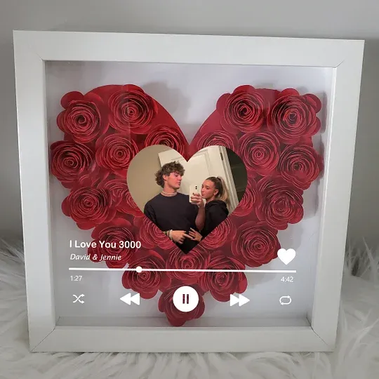 Personalized Roses Flower Shadow Box With Couple Photo For Wedding Anniversary Valentine's Day