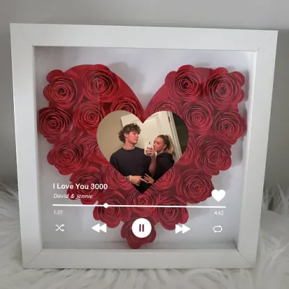 Personalized Roses Flower Shadow Box With Couple Photo For Wedding Anniversary Valentine's Day