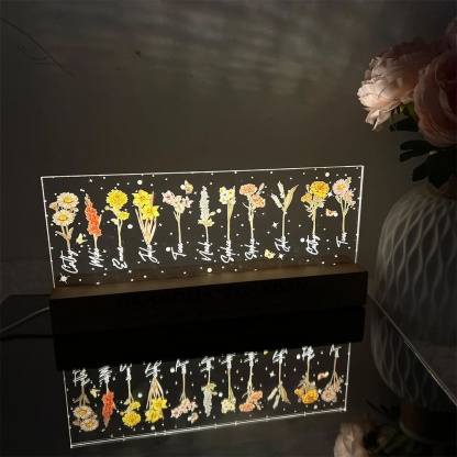 Personalized Acrylic Birthday Month Flower Night Light Warm Gift For Mother's Day