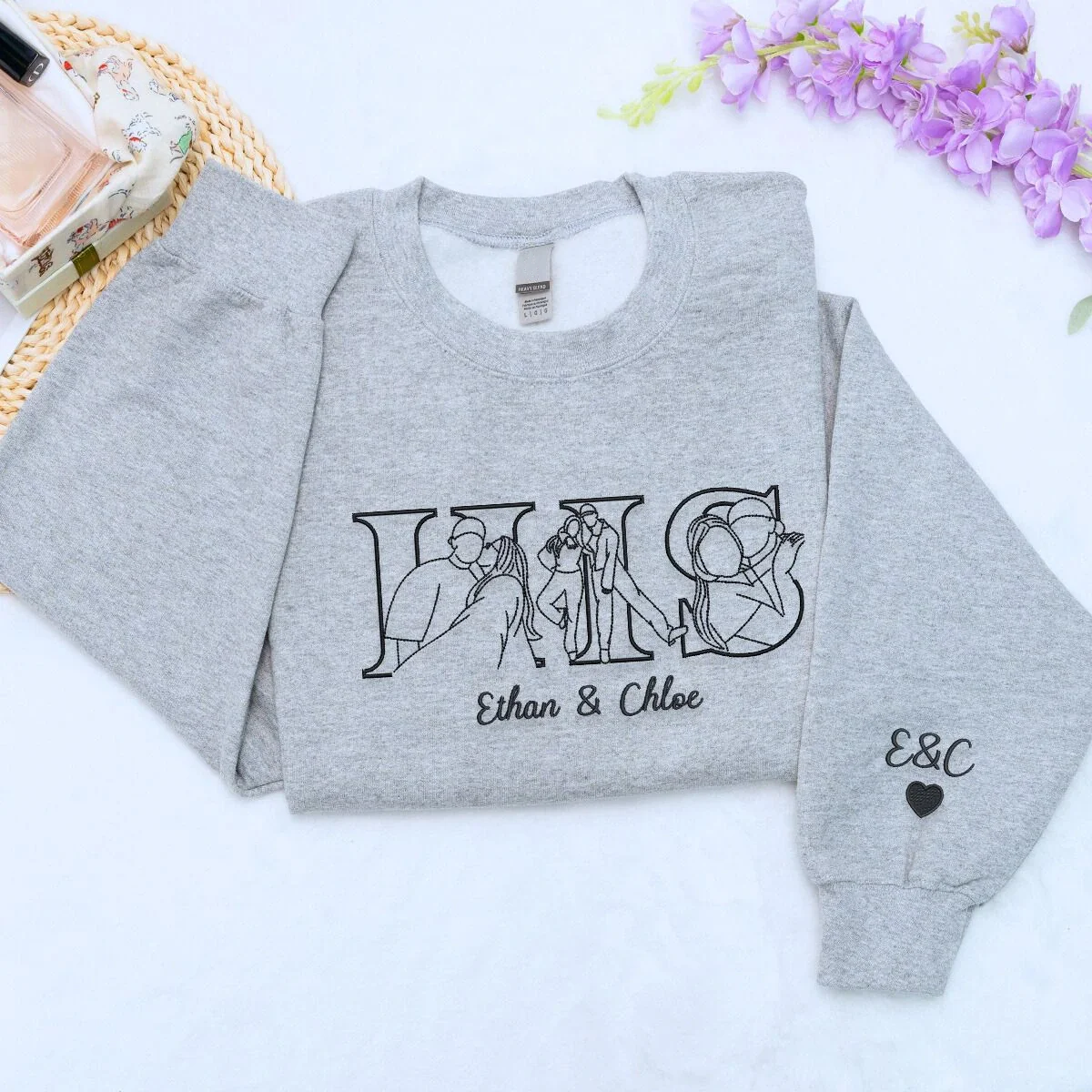 Custom Couple His and Her Portrait Embroidered Sweatshirt,T-shirt or Hoodie