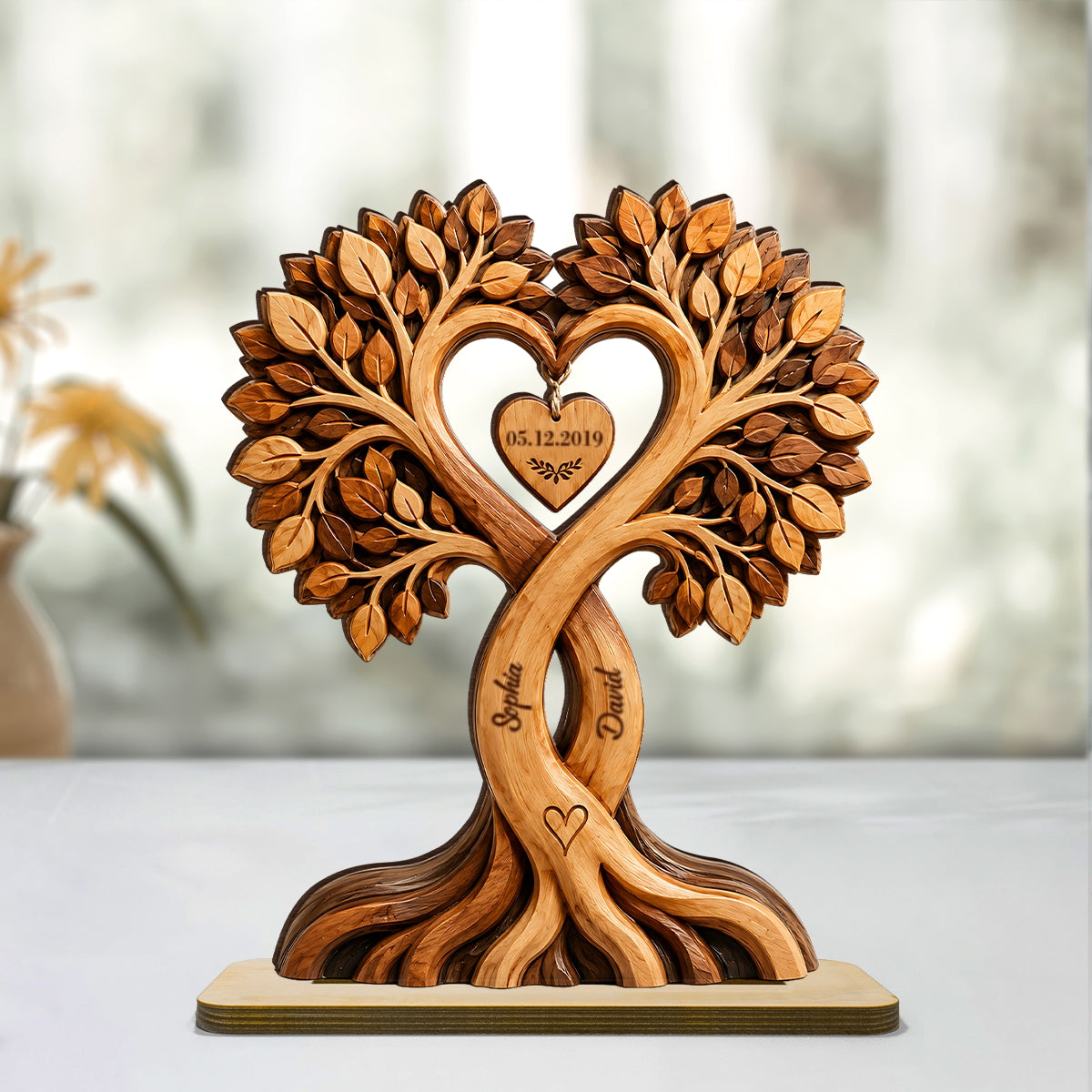 Personalized Couple Heart Tree Plaque – Custom Names & Anniversary Date Keepsake Gift